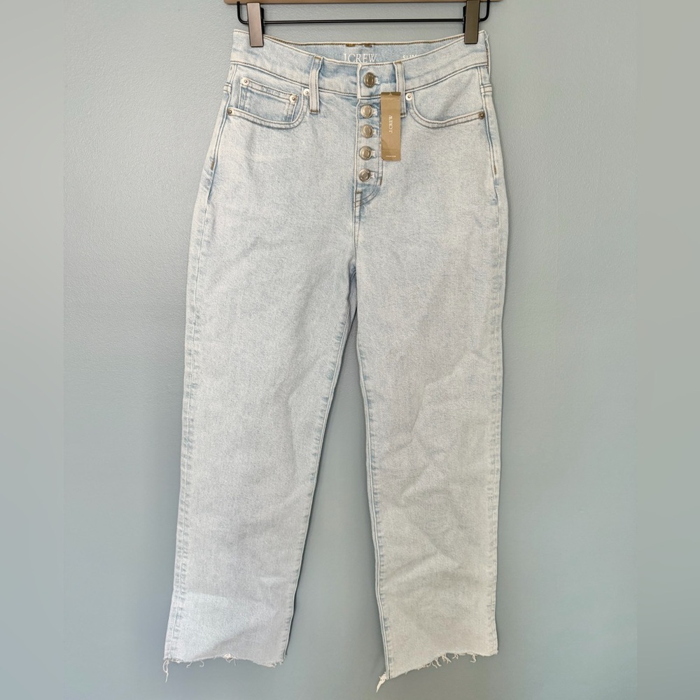 NWT J. Crew Light Blue Raw Hem Button Fly Jeans | Size 24P